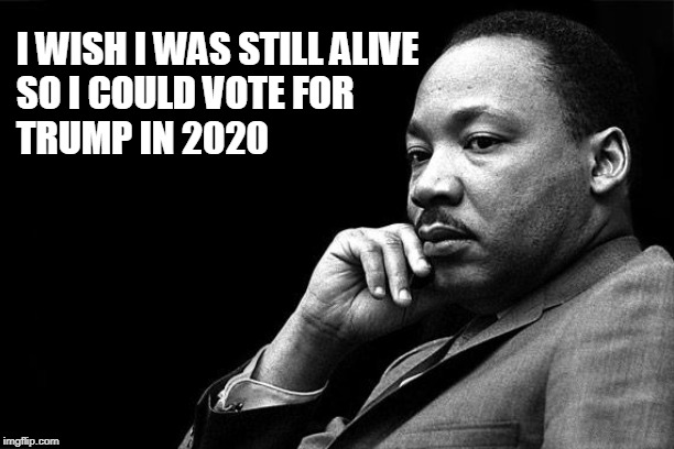 MLK | I WISH I WAS STILL ALIVE
SO I COULD VOTE FOR
TRUMP IN 2020 | image tagged in mlk | made w/ Imgflip meme maker