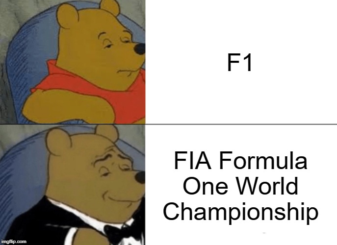 Tuxedo Winnie The Pooh Meme | F1; FIA Formula One World Championship | image tagged in memes,tuxedo winnie the pooh | made w/ Imgflip meme maker