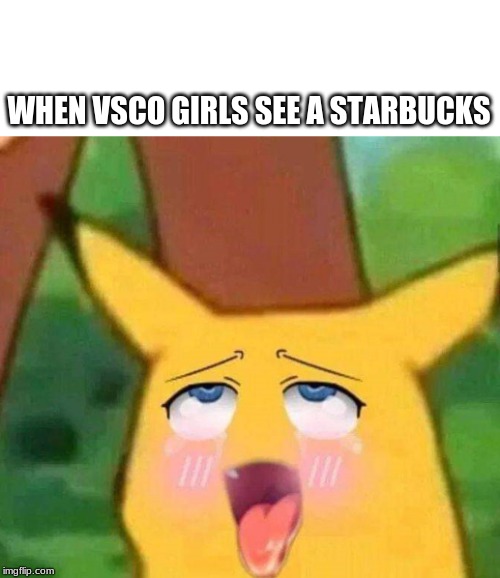 Pikachu hentai face | WHEN VSCO GIRLS SEE A STARBUCKS | image tagged in pikachu hentai face | made w/ Imgflip meme maker