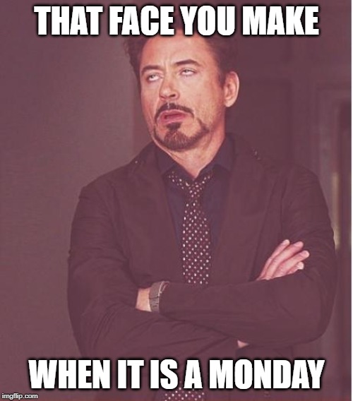 Relatable | THAT FACE YOU MAKE; WHEN IT IS A MONDAY | image tagged in memes,face you make robert downey jr,monday,relateable,so true memes | made w/ Imgflip meme maker
