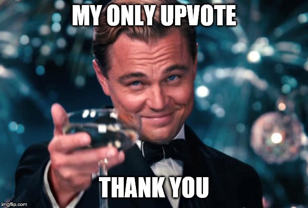 MY ONLY UPVOTE THANK YOU | image tagged in leonardo dicaprio cheers | made w/ Imgflip meme maker