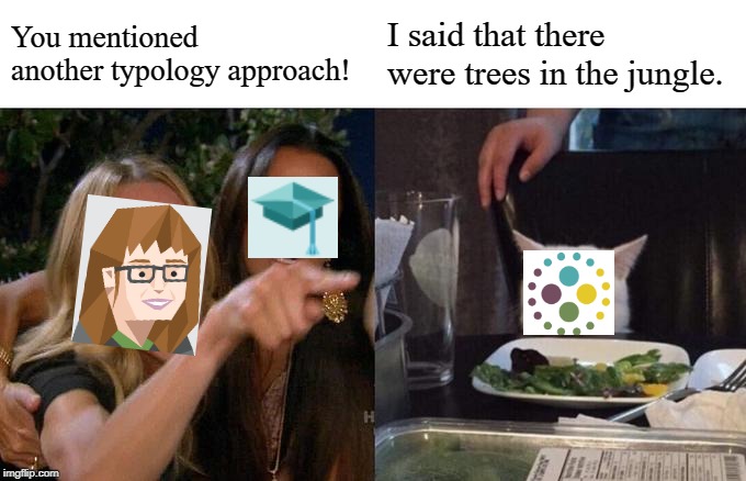Woman Yelling At Cat | You mentioned another typology approach! I said that there were trees in the jungle. | image tagged in memes,woman yelling at cat | made w/ Imgflip meme maker
