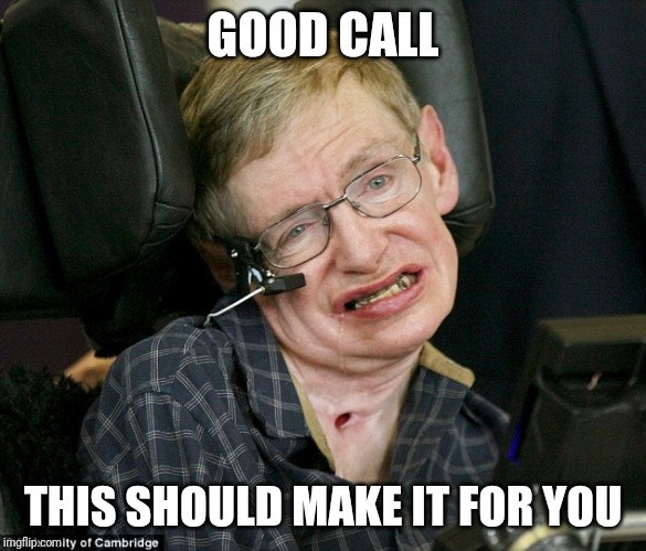 Steven Hawkingz | GOOD CALL THIS SHOULD MAKE IT FOR YOU | image tagged in steven hawkingz | made w/ Imgflip meme maker