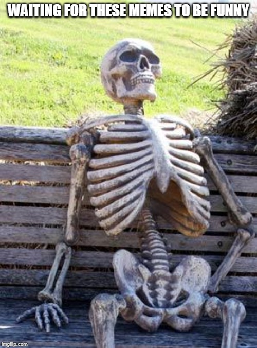 Waiting Skeleton | WAITING FOR THESE MEMES TO BE FUNNY | image tagged in memes,waiting skeleton | made w/ Imgflip meme maker