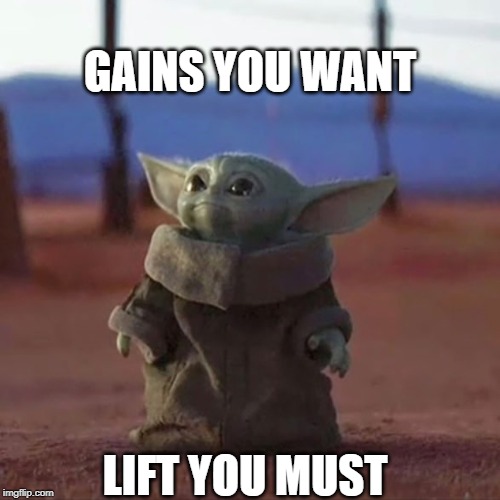 Baby Yoda | GAINS YOU WANT; LIFT YOU MUST | image tagged in gains with yoda,baby yoda,gym memes | made w/ Imgflip meme maker