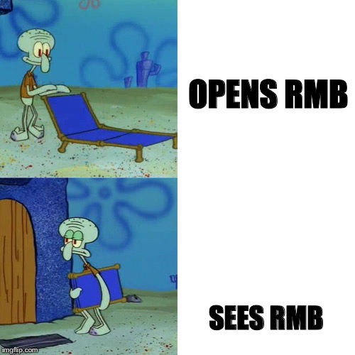 Squidward chair | OPENS RMB; SEES RMB | image tagged in squidward chair | made w/ Imgflip meme maker