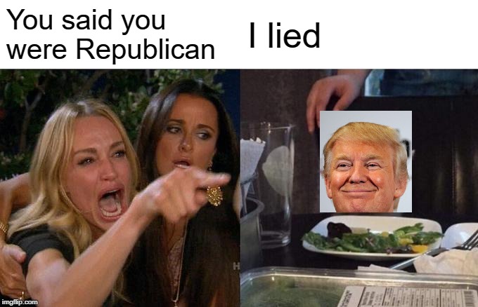 Woman Yelling At Cat Meme | You said you were Republican; I lied | image tagged in memes,woman yelling at cat | made w/ Imgflip meme maker