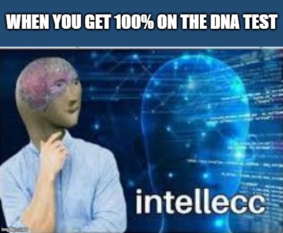 intellecc | WHEN YOU GET 100% ON THE DNA TEST | image tagged in intellecc | made w/ Imgflip meme maker
