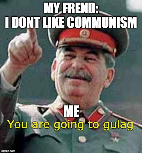 When my frend dont like Communism | MY FREND:
I DONT LIKE COMMUNISM; ME | image tagged in you are going to gulag,communism | made w/ Imgflip meme maker