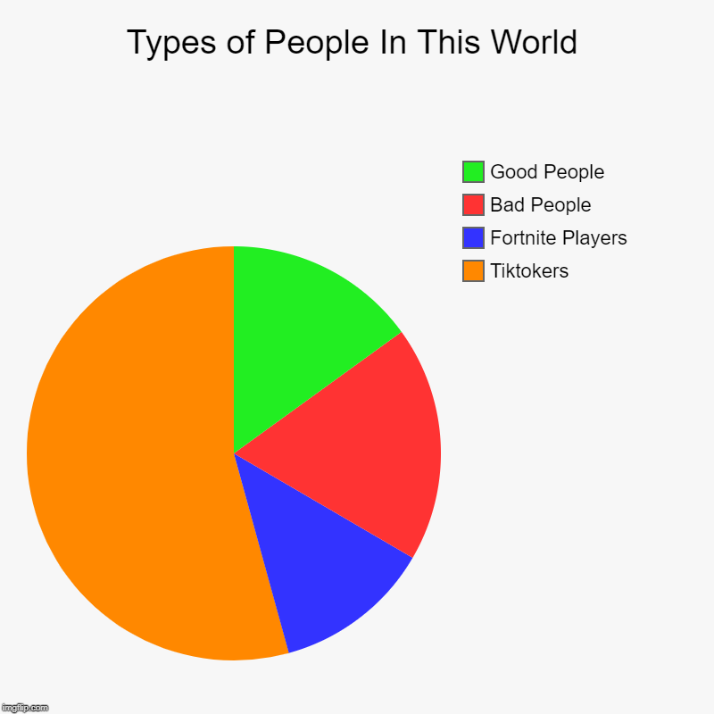 Types of People In This World | Tiktokers, Fortnite Players, Bad People, Good People | image tagged in charts,pie charts | made w/ Imgflip chart maker