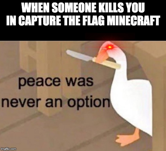 Peace was never an option | WHEN SOMEONE KILLS YOU IN CAPTURE THE FLAG MINECRAFT | image tagged in peace was never an option | made w/ Imgflip meme maker