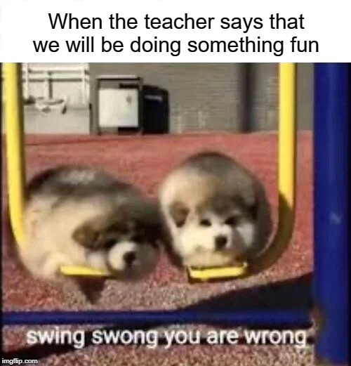 Swing swong | When the teacher says that we will be doing something fun | image tagged in swing swong you are wrong,funny,memes,fun,teacher | made w/ Imgflip meme maker