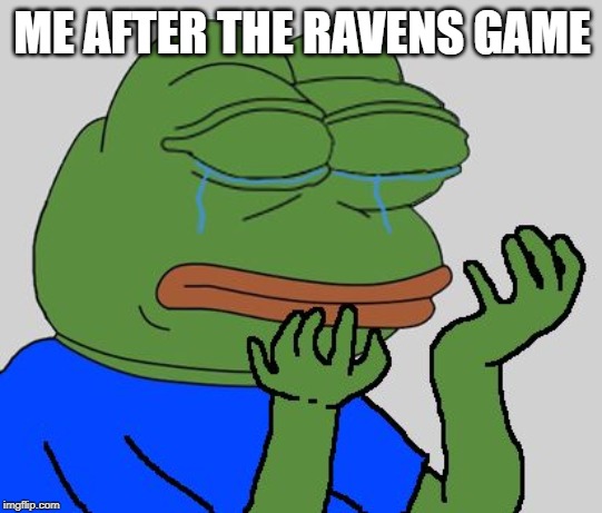 pepe cry | ME AFTER THE RAVENS GAME | image tagged in pepe cry | made w/ Imgflip meme maker