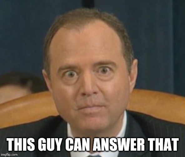 Crazy Adam Schiff | THIS GUY CAN ANSWER THAT | image tagged in crazy adam schiff | made w/ Imgflip meme maker