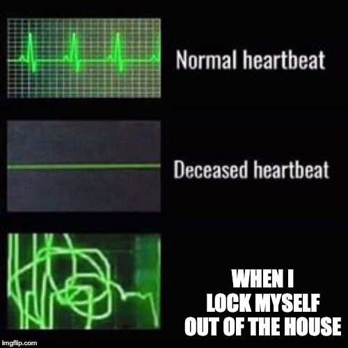heartbeat rate | WHEN I LOCK MYSELF OUT OF THE HOUSE | image tagged in heartbeat rate | made w/ Imgflip meme maker