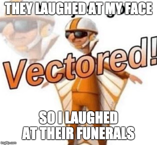 You just got vectored | THEY LAUGHED AT MY FACE; SO I LAUGHED AT THEIR FUNERALS | image tagged in you just got vectored | made w/ Imgflip meme maker