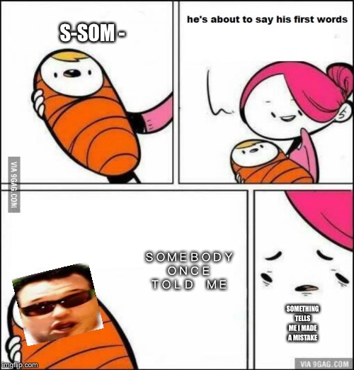 soMe boDy OnCe tOld me | S-SOM -; ＳＯＭＥＢＯＤＹ　ＯＮＣＥ　ＴＯＬＤ　ＭＥ; SOMETHING TELLS ME I MADE A MISTAKE | image tagged in he is about to say his first words | made w/ Imgflip meme maker