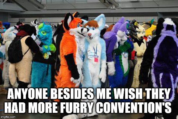 Furry Convention's | ANYONE BESIDES ME WISH THEY HAD MORE FURRY CONVENTION'S | image tagged in furrie's,furry convention,i'm a furry,i'm a furry | made w/ Imgflip meme maker