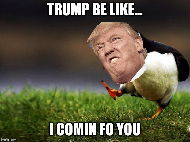 Unpopular Opinion Puffin Meme | TRUMP BE LIKE... I COMIN FO YOU | image tagged in memes,unpopular opinion puffin | made w/ Imgflip meme maker