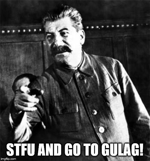 Stalin | STFU AND GO TO GULAG! | image tagged in stalin | made w/ Imgflip meme maker