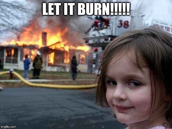 Disaster Girl | LET IT BURN!!!!! | image tagged in memes,disaster girl | made w/ Imgflip meme maker