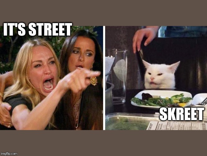 Smudge the cat | IT'S STREET; SKREET | image tagged in smudge the cat | made w/ Imgflip meme maker