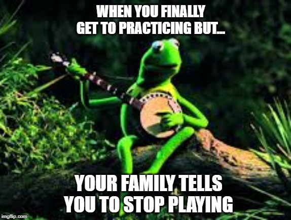 Kermit Meme/Kermit Frog Meme | WHEN YOU FINALLY GET TO PRACTICING BUT... YOUR FAMILY TELLS YOU TO STOP PLAYING | image tagged in kermit the frog | made w/ Imgflip meme maker