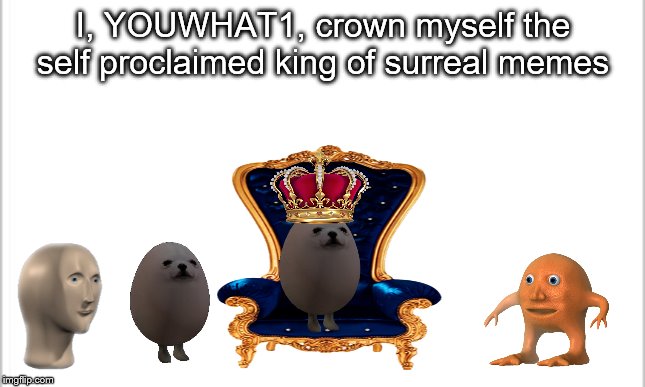 white background | I, YOUWHAT1, crown myself the self proclaimed king of surreal memes | image tagged in white background | made w/ Imgflip meme maker