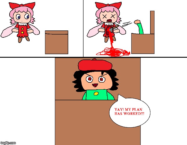 Adeleine Is Hiding In The Box & She Killed Ribbon | image tagged in adeleine,ribbon,kirby,gore,blood,comic | made w/ Imgflip meme maker