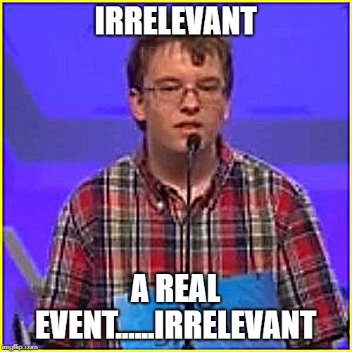 Spelling Bee | IRRELEVANT A REAL EVENT......IRRELEVANT | image tagged in spelling bee | made w/ Imgflip meme maker