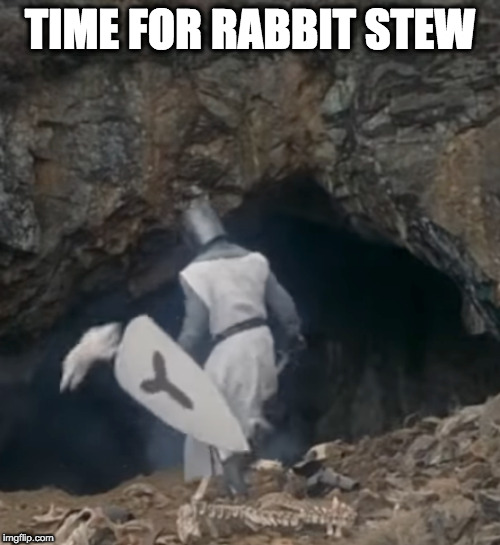 TIME FOR RABBIT STEW | image tagged in monty python,rabbit | made w/ Imgflip meme maker