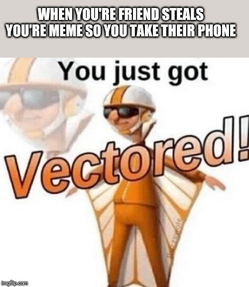 You just got VECTORED | WHEN YOU'RE FRIEND STEALS YOU'RE MEME SO YOU TAKE THEIR PHONE | image tagged in you just got vectored | made w/ Imgflip meme maker