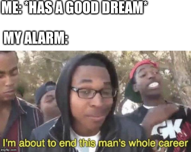 I’m about to end this man’s whole career | ME: *HAS A GOOD DREAM*; MY ALARM: | image tagged in im about to end this mans whole career | made w/ Imgflip meme maker