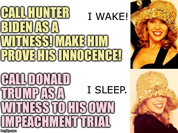 How can we make impeachment about the very thing Trump is being impeached for? | CALL HUNTER BIDEN AS A WITNESS! MAKE HIM PROVE HIS INNOCENCE! CALL DONALD TRUMP AS A WITNESS TO HIS OWN IMPEACHMENT TRIAL | image tagged in kylie i wake/i sleep,impeach trump,trump impeachment,biden,donald trump,impeachment | made w/ Imgflip meme maker
