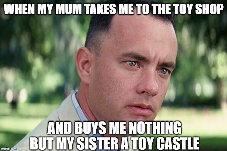 And Just Like That | WHEN MY MUM TAKES ME TO THE TOY SHOP; AND BUYS ME NOTHING BUT MY SISTER A TOY CASTLE | image tagged in memes,and just like that | made w/ Imgflip meme maker