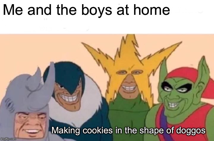 Me And The Boys | Me and the boys at home; Making cookies in the shape of doggy’s | image tagged in memes,me and the boys | made w/ Imgflip meme maker