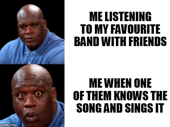 Blank White Template | ME LISTENING TO MY FAVOURITE BAND WITH FRIENDS; ME WHEN ONE OF THEM KNOWS THE SONG AND SINGS IT | made w/ Imgflip meme maker