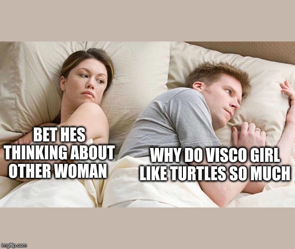 I Bet He's Thinking About Other Women Meme | BET HES THINKING ABOUT OTHER WOMAN; WHY DO VISCO GIRL LIKE TURTLES SO MUCH | image tagged in i bet he's thinking about other women | made w/ Imgflip meme maker