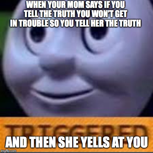 boi | WHEN YOUR MOM SAYS IF YOU TELL THE TRUTH YOU WON'T GET IN TROUBLE SO YOU TELL HER THE TRUTH; AND THEN SHE YELLS AT YOU | image tagged in memes | made w/ Imgflip meme maker