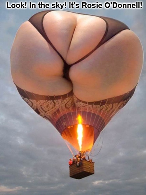 Look! In the sky! It's Rosie O'Donnell! | Look! In the sky! It's Rosie O'Donnell! | image tagged in look in the sky it's rosie o'donnell,rosie o'donnell,rosie,fat ass,big ass,funny | made w/ Imgflip meme maker