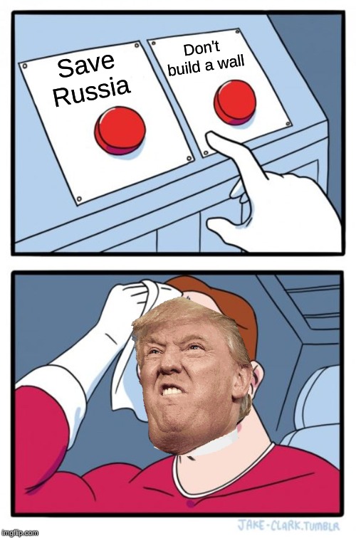 Two Buttons | Don't 
build a wall; Save
Russia | image tagged in memes,two buttons | made w/ Imgflip meme maker