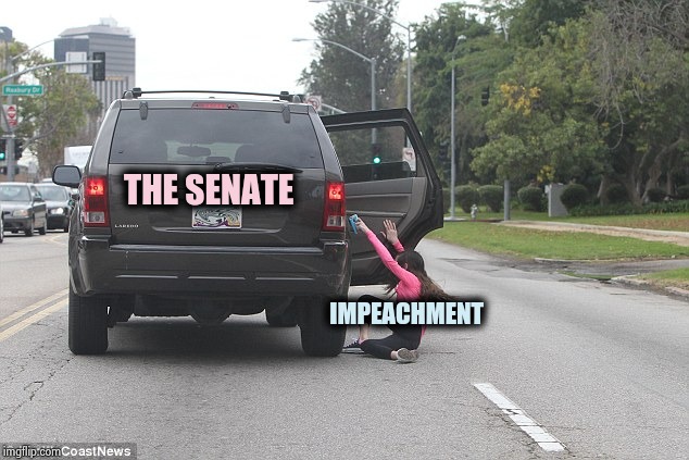 Thrown from car | THE SENATE IMPEACHMENT | image tagged in thrown from car | made w/ Imgflip meme maker