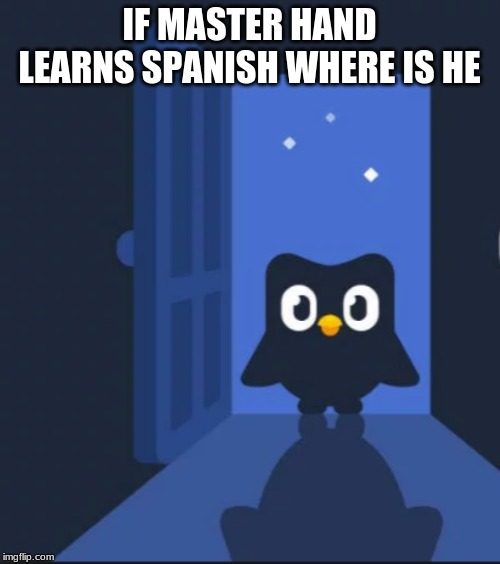 Duolingo bird | IF MASTER HAND LEARNS SPANISH WHERE IS HE | image tagged in duolingo bird | made w/ Imgflip meme maker