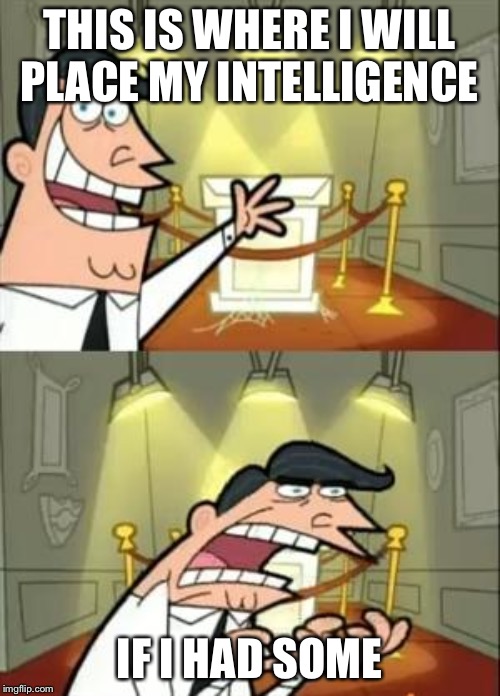 This Is Where I'd Put My Trophy If I Had One | THIS IS WHERE I WILL PLACE MY INTELLIGENCE; IF I HAD SOME | image tagged in memes,this is where i'd put my trophy if i had one | made w/ Imgflip meme maker