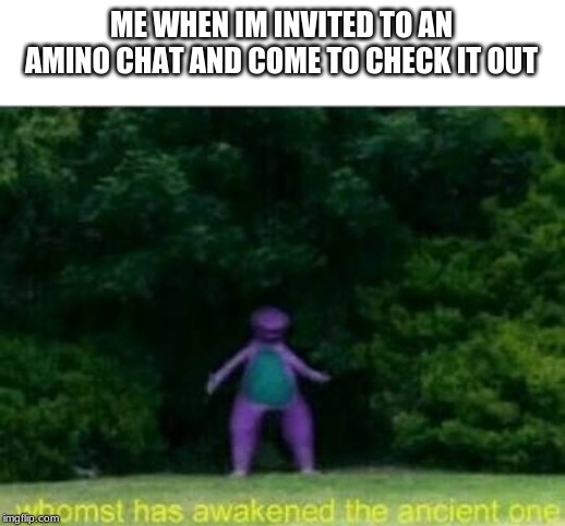 Whomst has awakened the ancient one | ME WHEN IM INVITED TO AN AMINO CHAT AND COME TO CHECK IT OUT | image tagged in whomst has awakened the ancient one | made w/ Imgflip meme maker