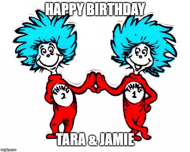 thing 1 and thing 2 | HAPPY BIRTHDAY; TARA & JAMIE | image tagged in thing 1 and thing 2 | made w/ Imgflip meme maker