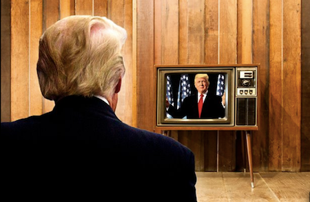 Trump watching Trump on TV Blank Meme Template