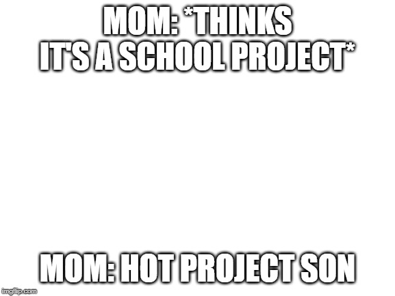 Blank White Template | MOM: *THINKS IT'S A SCHOOL PROJECT* MOM: HOT PROJECT SON | image tagged in blank white template | made w/ Imgflip meme maker