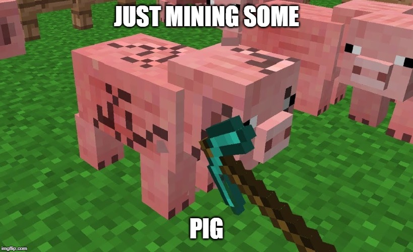 pig | JUST MINING SOME; PIG | image tagged in minecraft | made w/ Imgflip meme maker