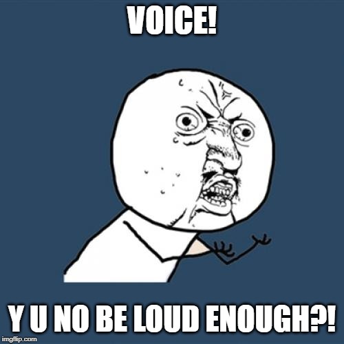 Those moments when someone keeps asking you, "What?", "What?", "What?" | VOICE! Y U NO BE LOUD ENOUGH?! | image tagged in memes,y u no,voice,what | made w/ Imgflip meme maker